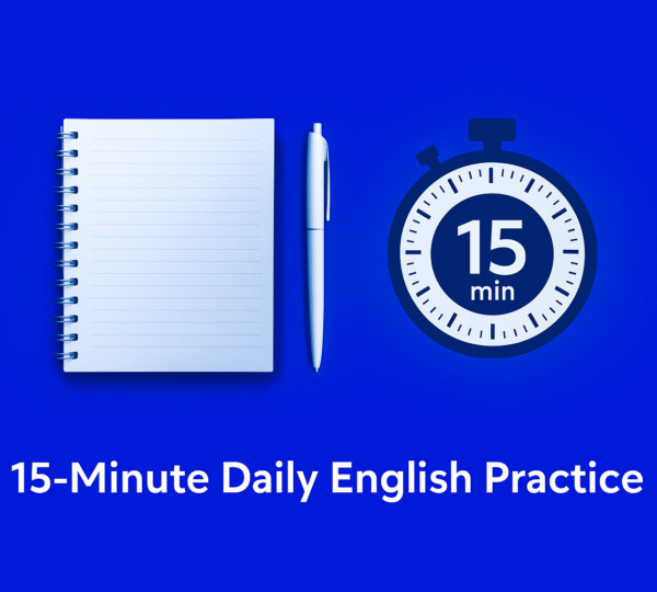 15-minute daily English practice plan illustration