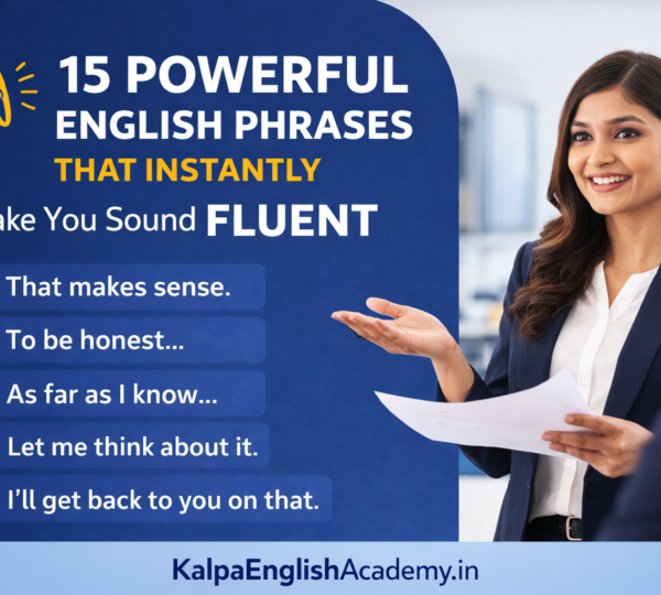 Illustration of English phrases that improve fluency and confident speaking.