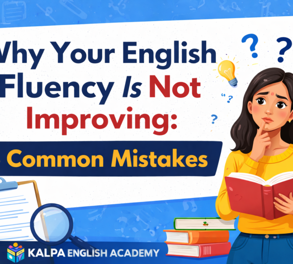 Why English fluency is not improving – featured image showing 6 common English speaking mistakes by Kalpa English Academy